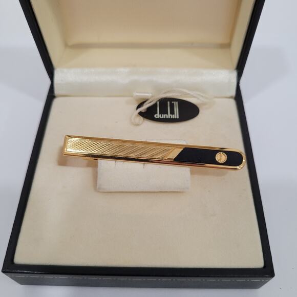 Dunhill Vintage Two Tone Tie Clasp Clip Bar Gold Black Retro With Box - Picture 2 of 10